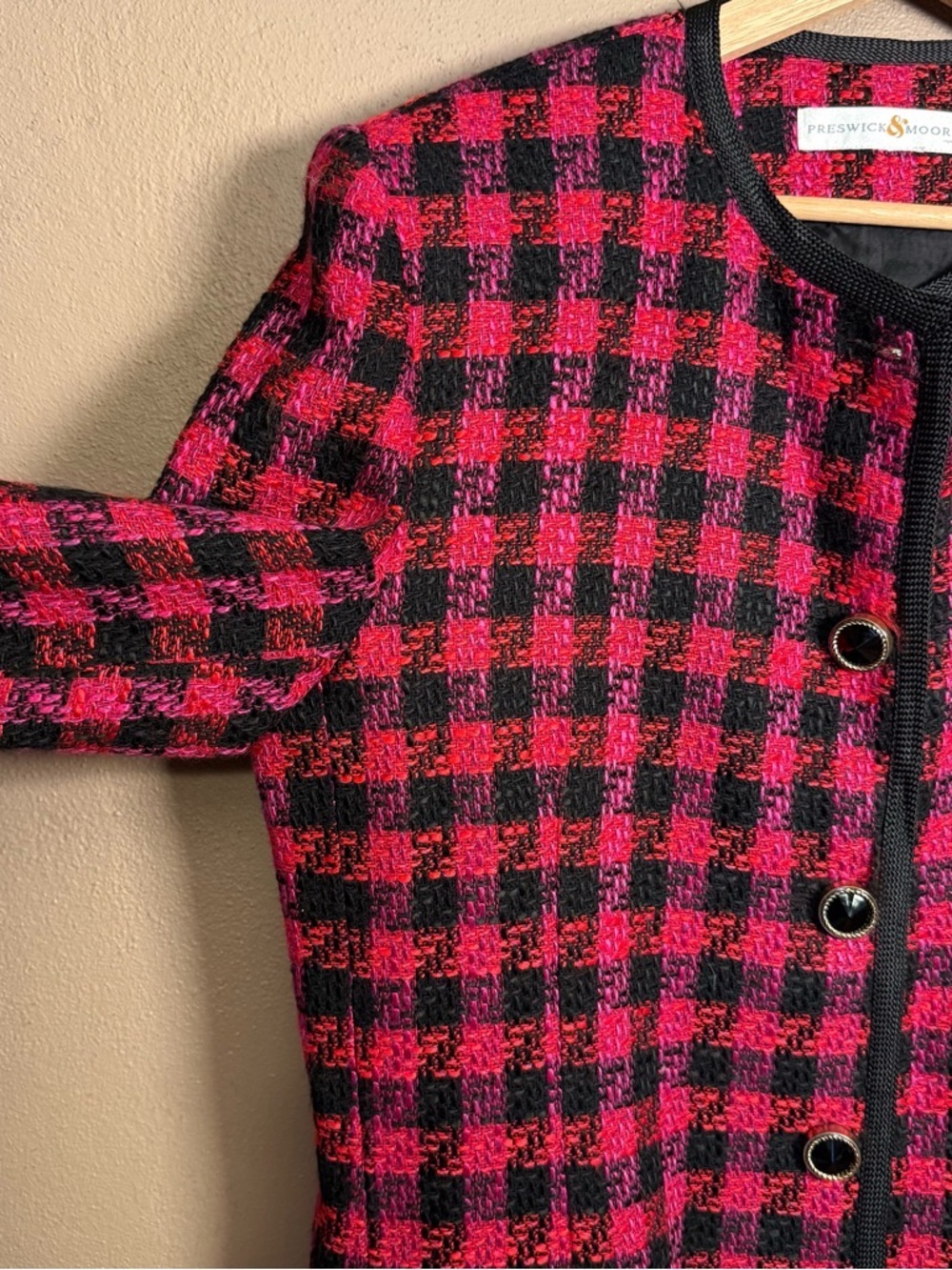 Preswick & Moore Vtg 90s Pink & Black Blazer Jacket, Gold/Black Buttons Size 14 - Picture 6 of 17